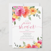 Invitation Bright rose fleurie pivoines fille baby shower (Devant)