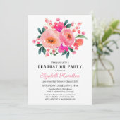 Invitation Bright Rose Floral Bouquet fête de graduation (Debout devant)