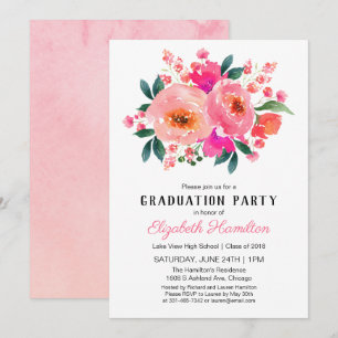 Invitation Bright Rose Floral Bouquet fête de graduation