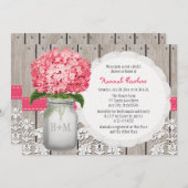 Invitation Bright rose Hydrangea Mason Jar Fête des mariées (Devant / Derrière)