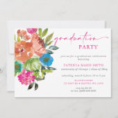 Invitation Bright Rose Orange Floral fête de graduation (Devant)