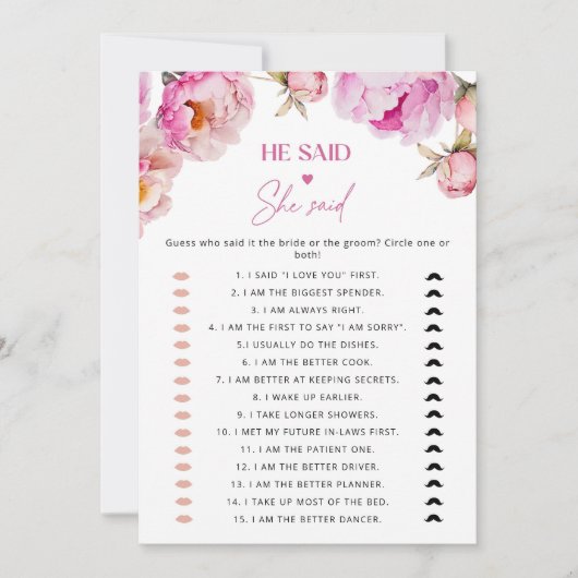 Invitation Bright rose peony Il dit qu'elle a dit jeu de nupt (Devant)