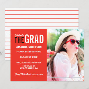 Invitation Bright Scarlet Red et White Graduation Party