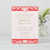 Invitation Bright Snap Dragon Coral Damask Gris Police Mariag (Debout devant)