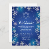 Invitation Bright Snowflake Bleu Hiver Bat mitzvah réception (Devant / Derrière)