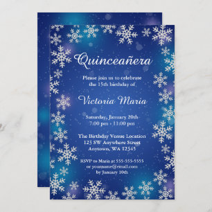 Invitation Bright Snowflakes Blue Winter Quinceanera Invitati