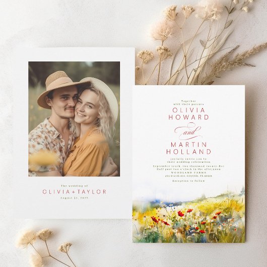 Invitation Bright Summer Fleurs sauvages Boho Photo Mariage