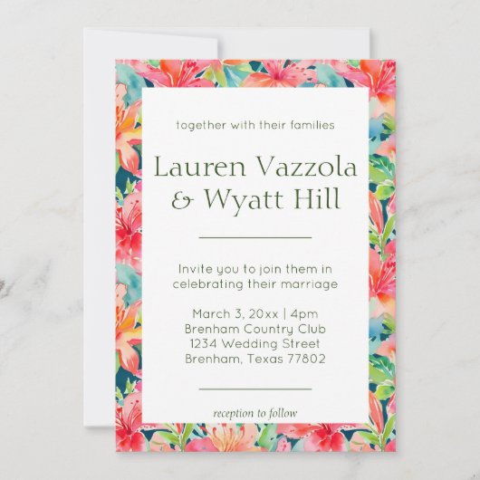 Invitation Bright Tropical Botanical Florals Mariage (Devant)