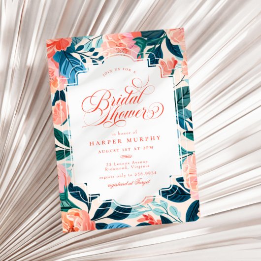 Invitation Bright Tropical Orange Turquoise Floral Fête des m