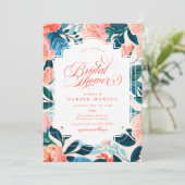 Invitation Bright Tropical Orange Turquoise Floral Fête des m (Debout devant)