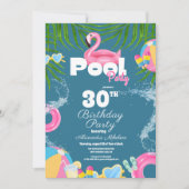 Invitation Bright Tropical pool party rose flamingo (Devant)