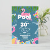 Invitation Bright Tropical pool party rose flamingo (Debout devant)