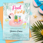 Invitation Bright Tropical pool party rose flamingo Sweet 16<br><div class="desc">Faites un peu de plaisir avec nos invitations été vibrantes et tropicales Sweet 16 anniversaire! Préparez vos chars flamands et maillots de bain pour une fête qui sera inoubliable et amusante ! Avec un flotteur flamand rose illustration Sweet 16 avec cocktail, lunettes de soleil holographiques rétro, feuille de palmier, ananas...</div>