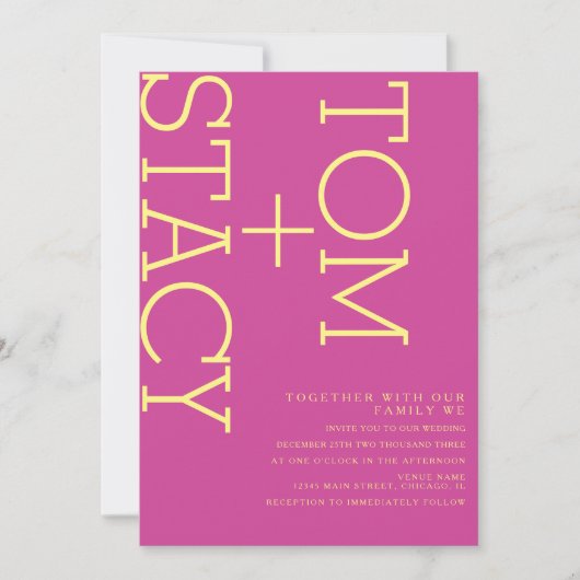 Invitation Bright Typographie Xtra Bold Pink Yellow Mariage (Devant)