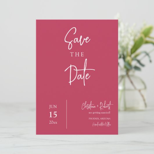 Invitation Bright Viva Magenta Modern Boho Enregistrer la dat (Debout devant)