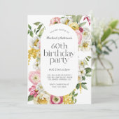 Invitation Bright Watercolor Floral 60e fête d'anniversaire (Debout devant)