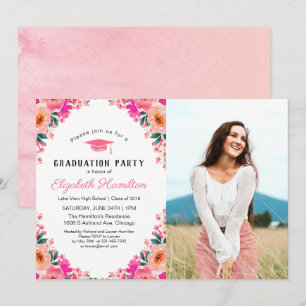 Invitation Bright Watercolor Floral Graduation Party Photo