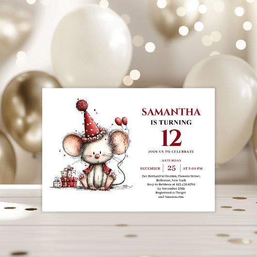 Invitation Bright Whimsical mouse Birthday Edit kids birthday