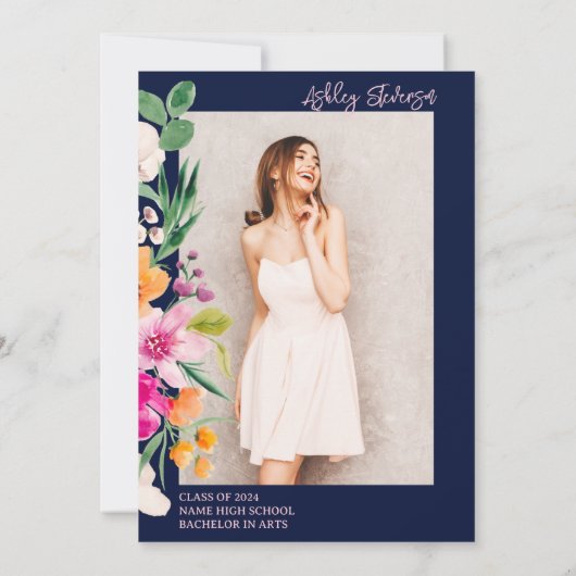 Invitation Bright wild flowers script de graduation photo (Dos)