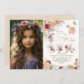 Invitation Bright Wildflower Fairy Garden 6th Birthday Photo (Devant / Derrière)