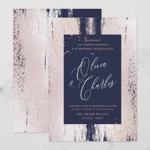 Invitation Brillance, Coup de pinceau rose, Faux blush métall