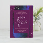 Invitation Brillance, Traits de Pinceau Bleu Hiver+Cassis (Debout devant)