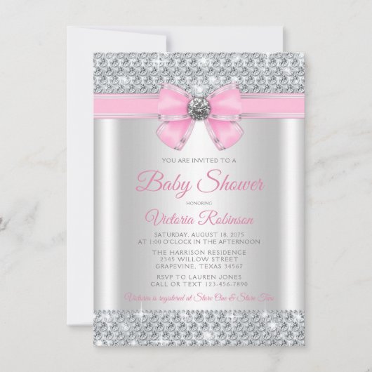 Invitation Brillant d'argent rose Bonnet fille Douche (Devant)
