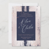 Invitation Brillant, Faux Metallic Pinceau Rose Bleu (Devant)