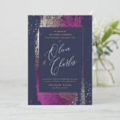 Invitation Brillant, Hiver Bliss Cassis Brush Strokes Marine (Debout devant)