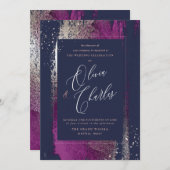 Invitation Brillant, Hiver Bliss Cassis Brush Strokes Marine (Devant / Derrière)