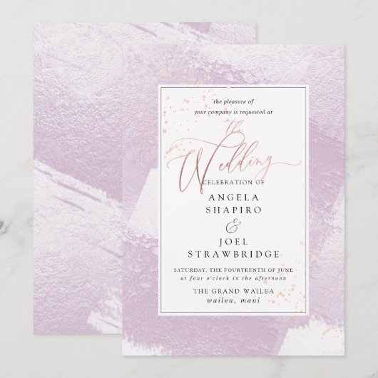 Invitation Brille, l'eau aquarelle lilas rose+Faux métallique (Devant / Derrière)
