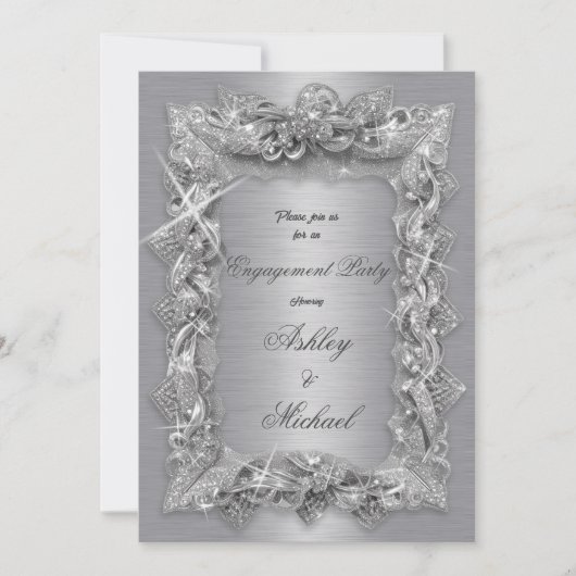 Invitation briller mariage argent bijoux en feuille de diaman (Devant)