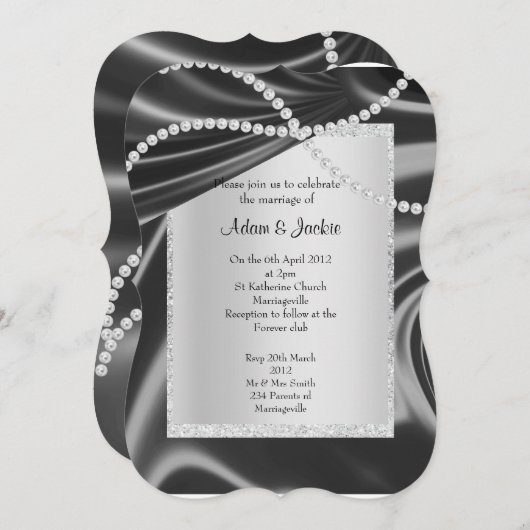 Invitation Brin en diamant noir argent élégant mariage person (Devant / Derrière)