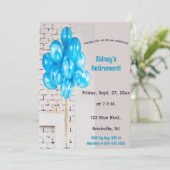 Invitation Brique modifiable et ballons bleus pour la retrait (Debout devant)