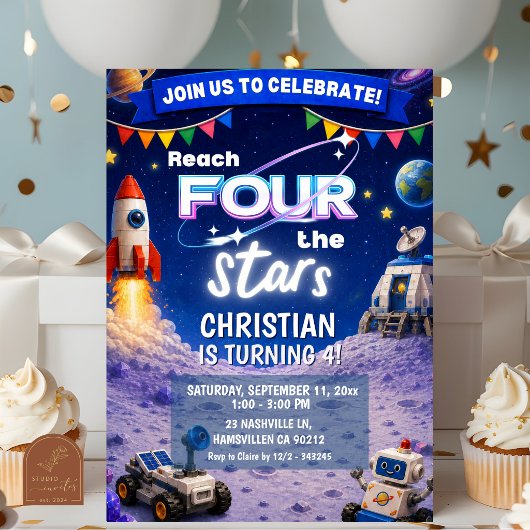 Invitation Briques atteignent les étoiles espace anniversaire