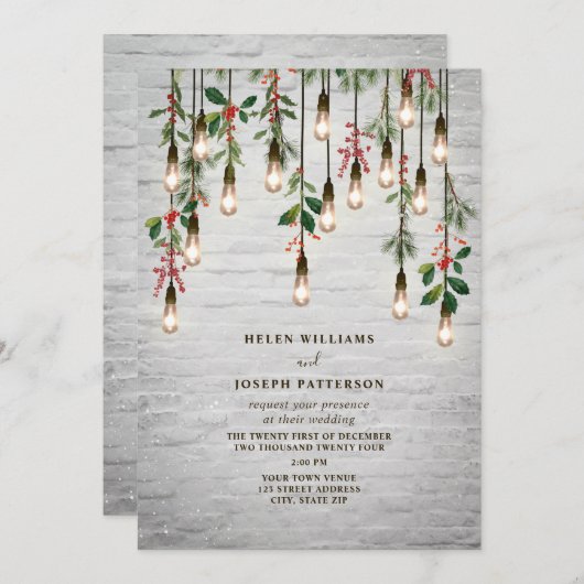 Invitation Briques Blancs Noël Mariage d'hiver Mariage d'hive (Devant / Derrière)
