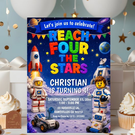 Invitation Briques Colorées Atteignent LES étoiles anniversai