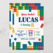 Invitation Briques colorées Blocs de construction Anniversair (Devant / Derrière)