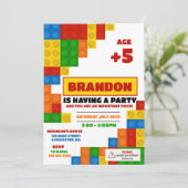 Invitation Briques colorées Blocs de construction Anniversair (Debout devant)