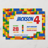 Invitation Briques colorées Blocs de construction Anniversair (Devant / Derrière)