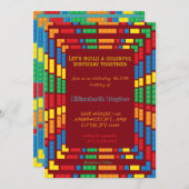 Invitation Briques colorées Blocs de construction Anniversair (Devant / Derrière)