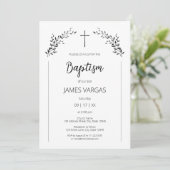 Invitation Brisant. Élégant Baptême floral feuille (Debout devant)