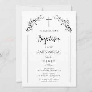 Invitation Brisant. Élégant Baptême floral feuille