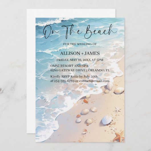 Invitation Brise côtière : Mariage de plage d'aquarelle (Devant / Derrière)