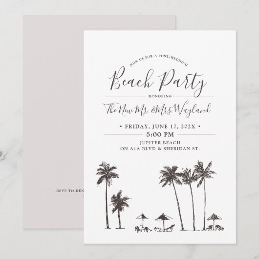 Invitation Brise de Palmier | Soirée de Plage Après-Mariage (Devant / Derrière)