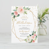 Invitation Brise rose floral or géométrique cadre nuptial (Debout devant)