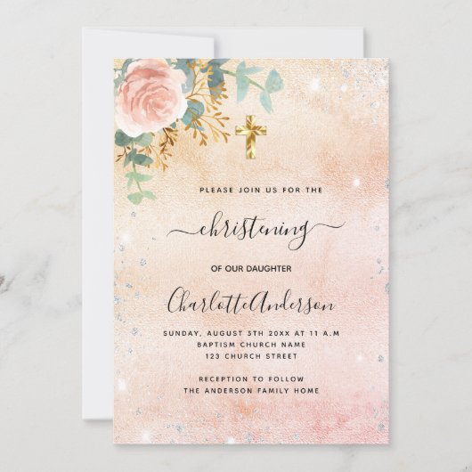Invitation Brising rose or floral eucalyptus argent (Devant)