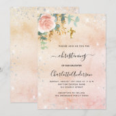 Invitation Brising rose or floral eucalyptus argent (Devant / Derrière)