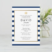 Invitation Brit Milah Navy Bleu Blanc Rayure Or (Debout devant)