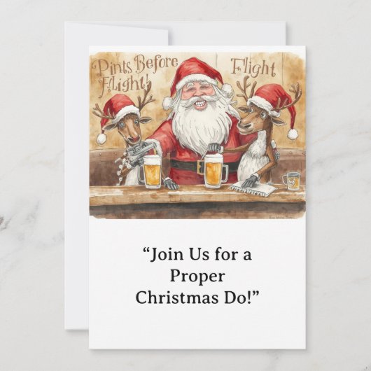 Invitation British Christmas Party Reindeer Bartender (Devant)